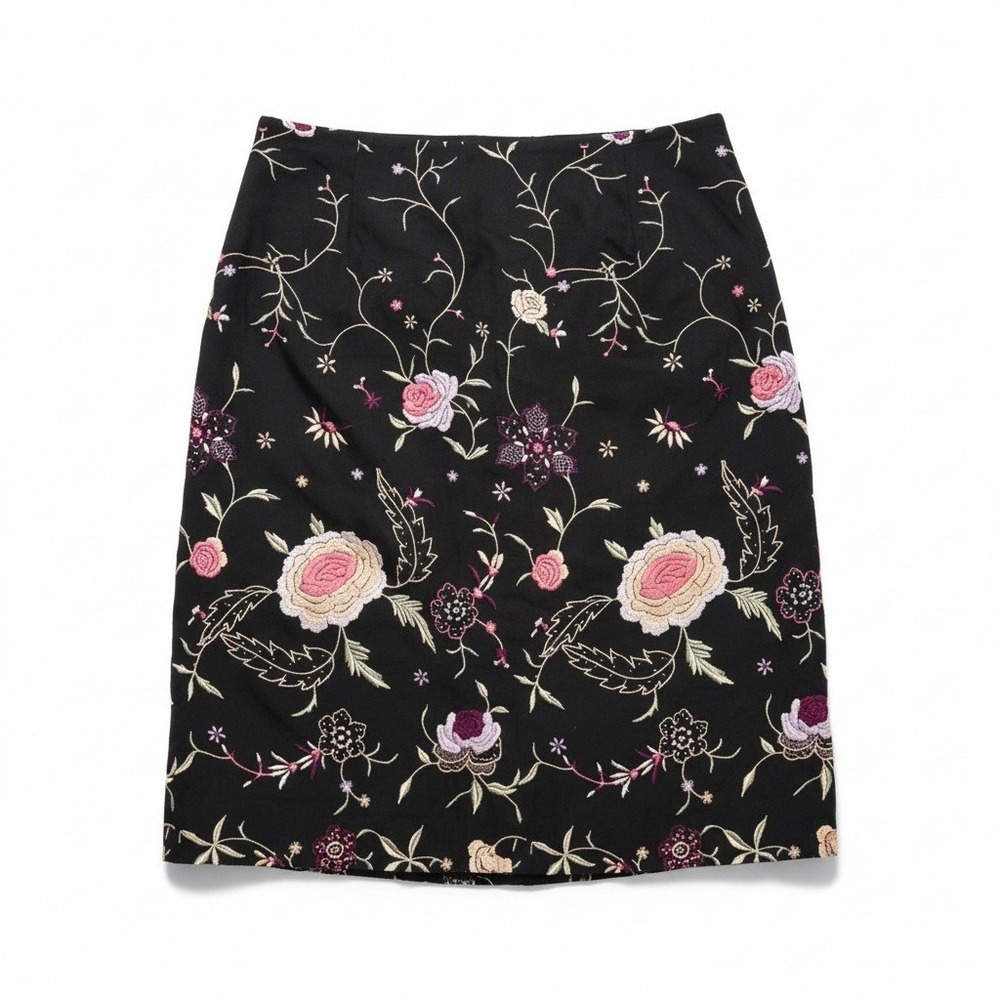 Gap Womens Black Floral Embroidered Rayon Pencil Skirt Size 6 Side Zip Lined
